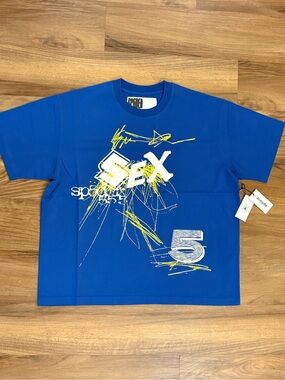 Sp5der Blue Scribble Tee size Medium